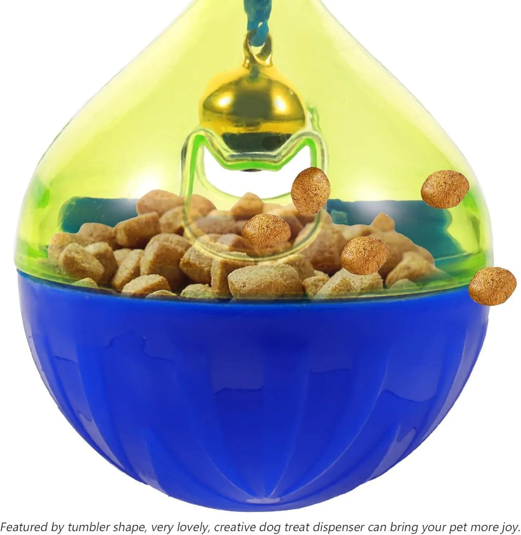 Interactive pet treat dispenser ball with tumbler design for cats and small dogs