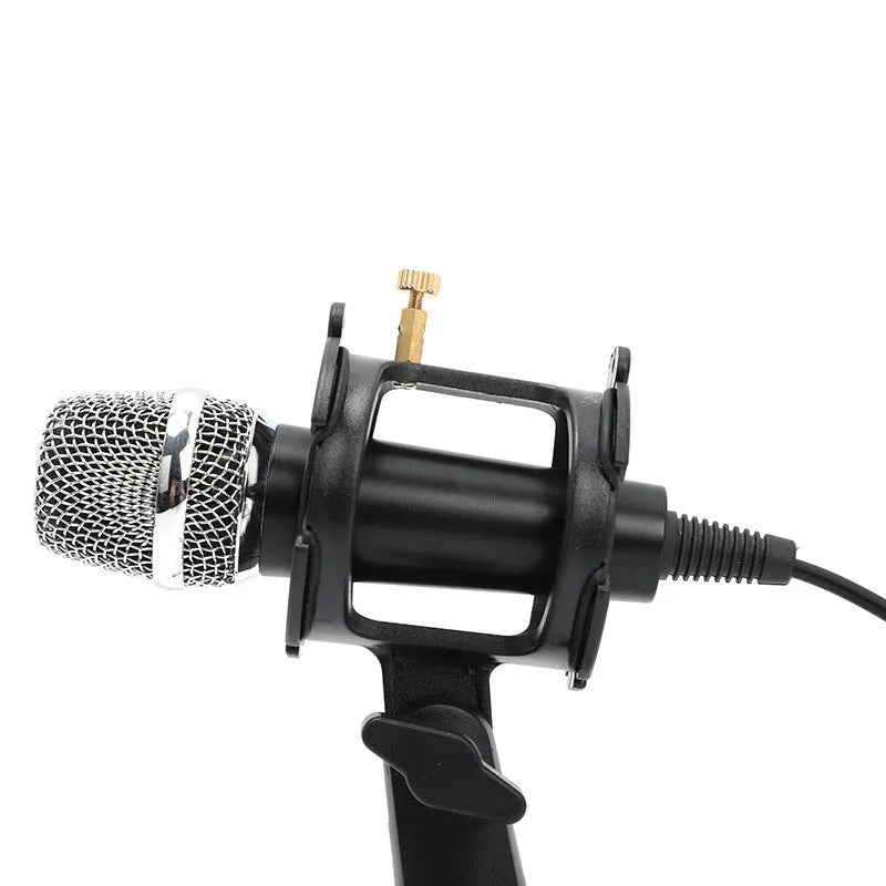 Black condenser microphone with aluminium stand for mobile streaming and live broadcast