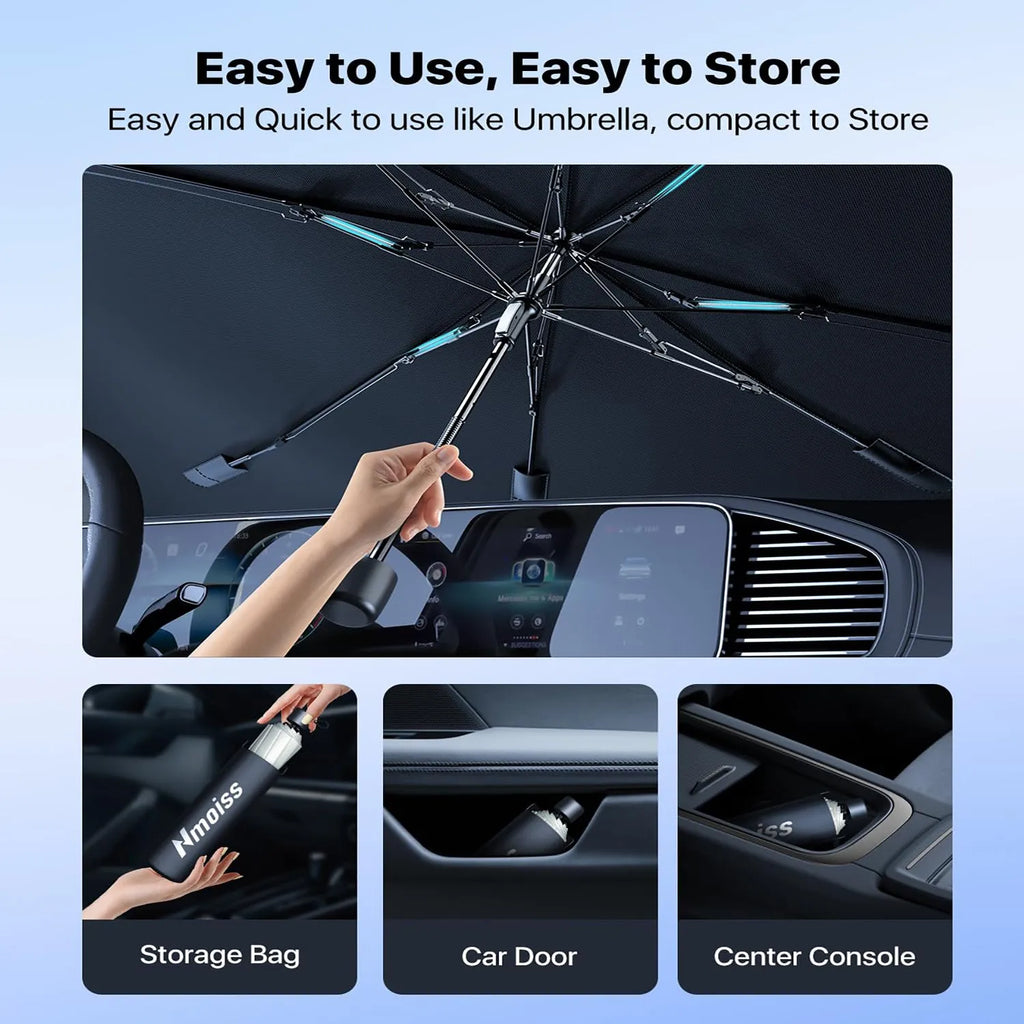 Silver medium windshield sun shade umbrella with spring structure edge for car interior protection