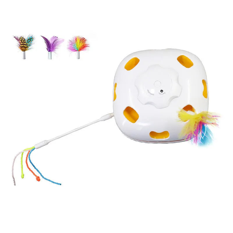 Plastic self-moving cat teaser toy measuring 19.8 x 11.5 x 19.5 cm in picture colour