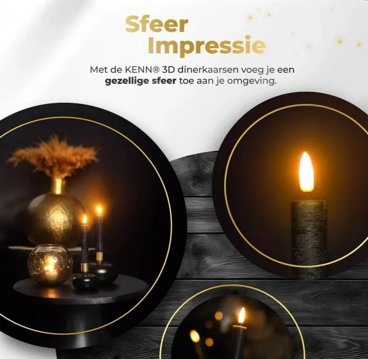 Black LED taper candle with realistic 3D flickering flame effect, measuring 18cm tall.