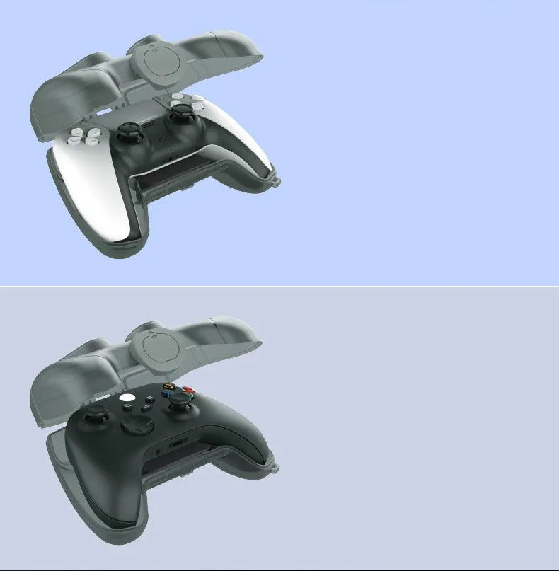 Transparent grey hard plastic game controller storage case with protective shell design