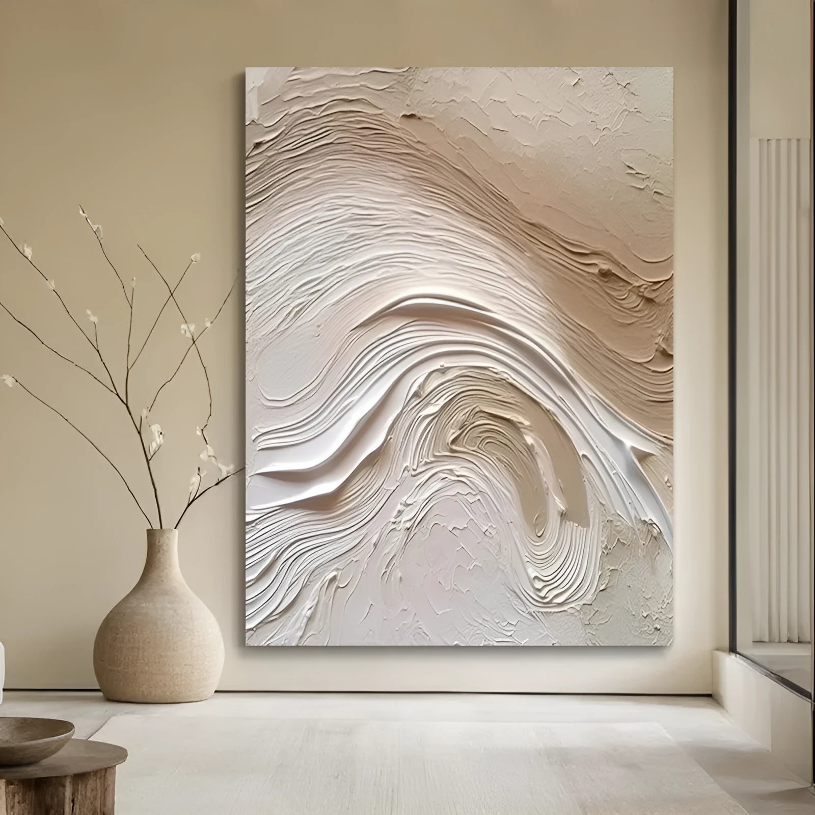 Handmade Oil Painting Wall Decor 50x70cm Canvas Art Frameless Simple Modern Style Cream Tone Entrance Decoration Frameless Painting Living Room Artwork