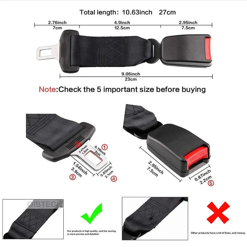 Black 36cm car seat belt extender for pregnant women and children fitting 21mm seat belt inserts