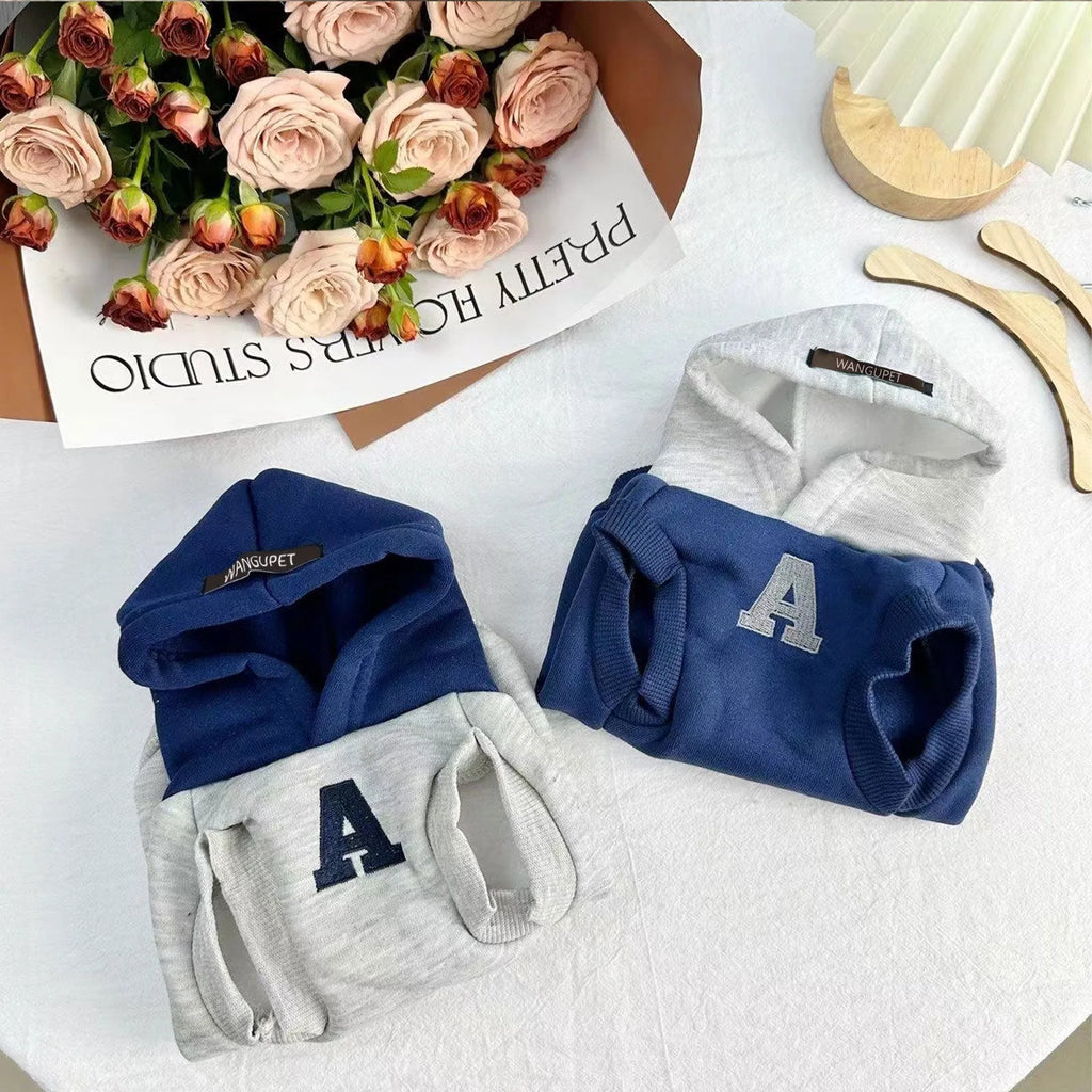 Blue and grey reflective letter hoodie for cats and dogs in slim-fit polyester