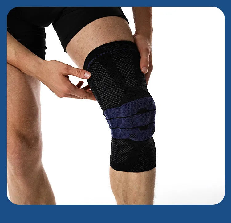 Adult sports knee pads in black and blue colour with protective kneecap design