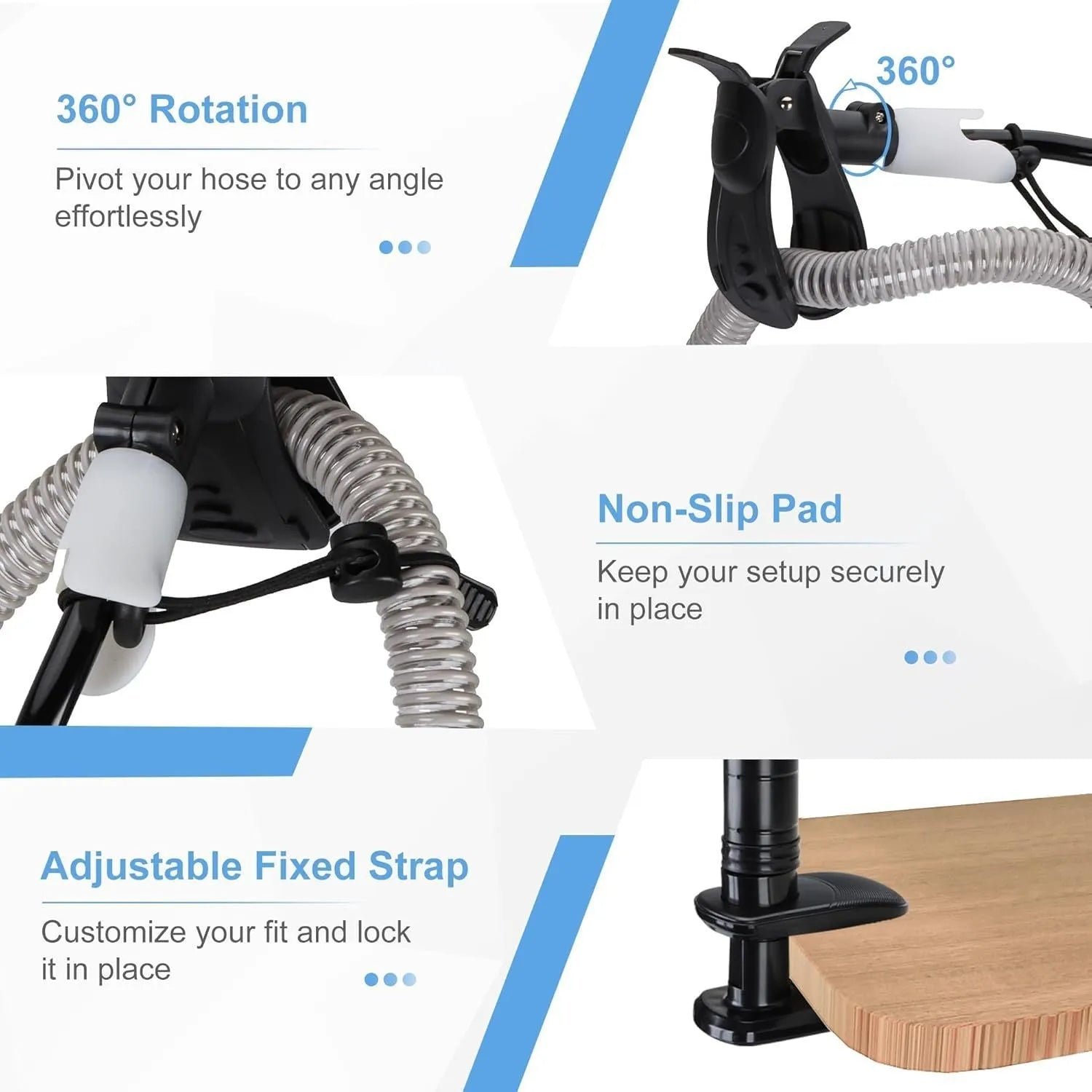 Black and white ventilator hose bracket with aluminium alloy construction measuring 95cm length