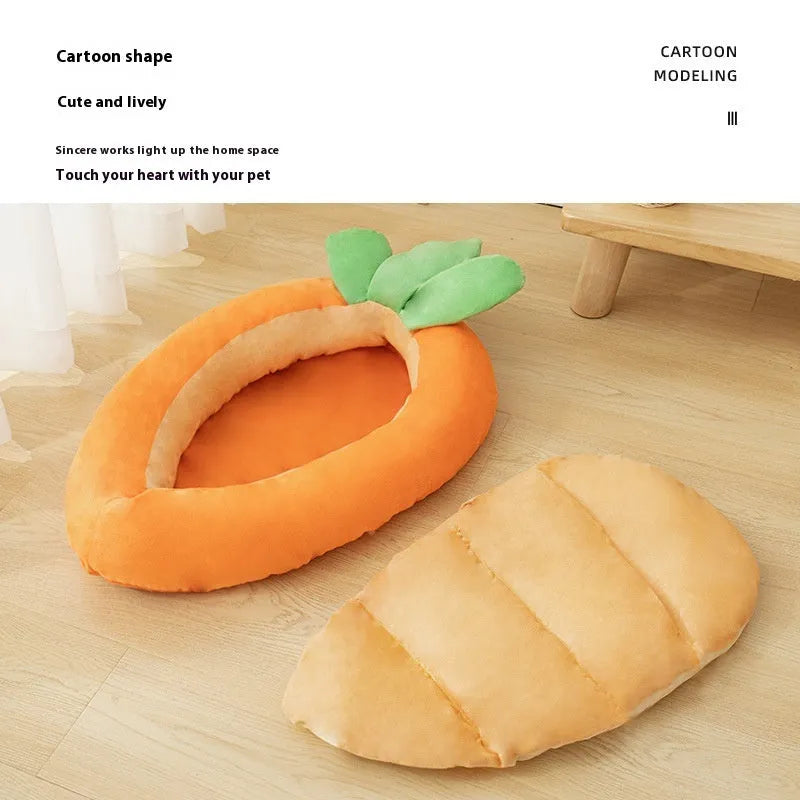 Cartoon carrot design double-sided dog mattress with removable washable cover in medium and large sizes