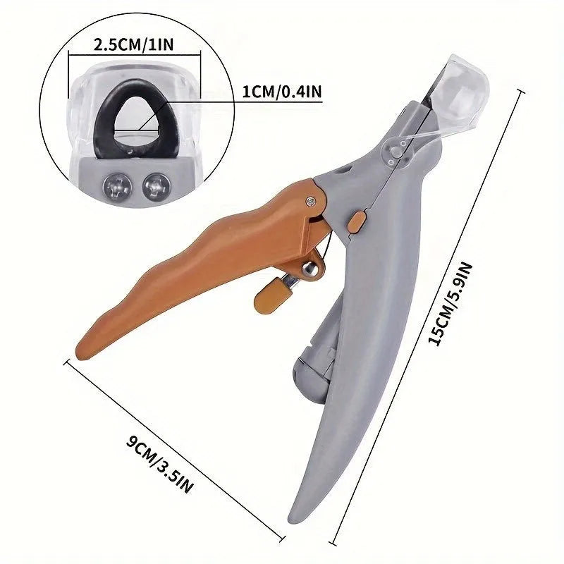 Yellow LED pet nail trimmer with magnifying glass and steel blades for trimming cat and dog nails