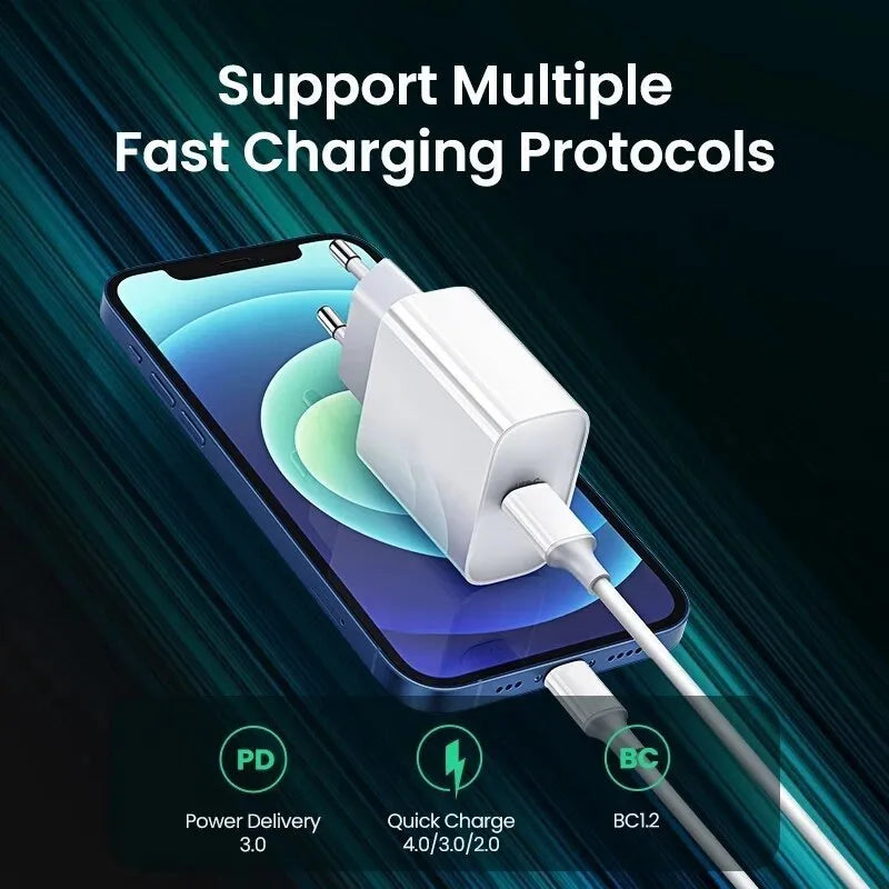 White 20W PD mobile charger with Type-C interface and international plug adapters