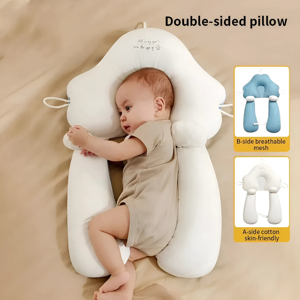 U-shaped baby head shaping correction pillow with pure cotton fabric in blue white colour