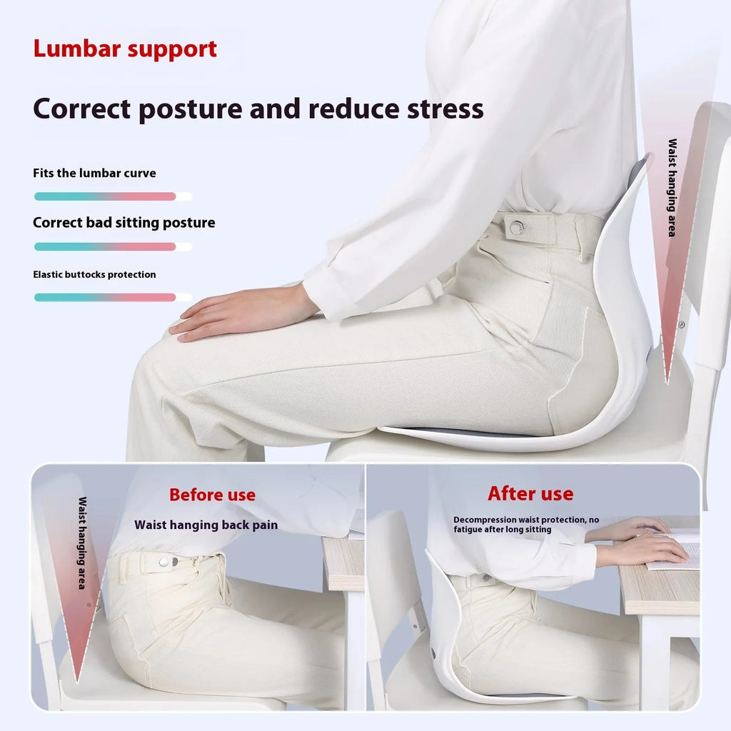 Grey lumbar support seat cushion with sponge filler for office chair or car seat use