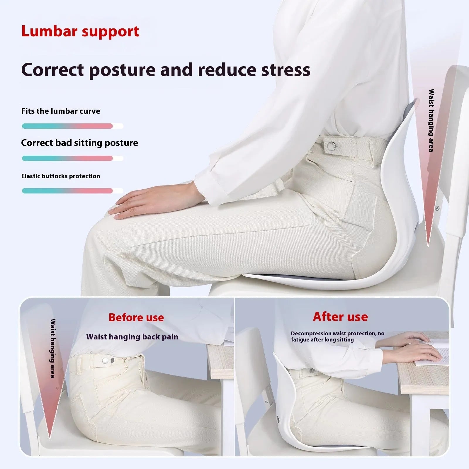 Grey lumbar support seat cushion with sponge filler for office chair or car seat use
