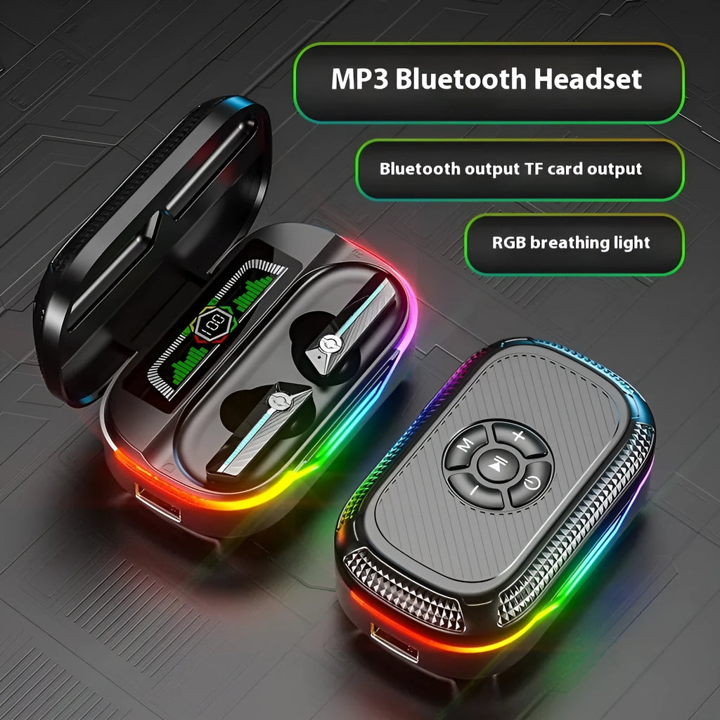In-ear Bluetooth headset DX13 Black with digital display screen showing battery level, PC ABS build