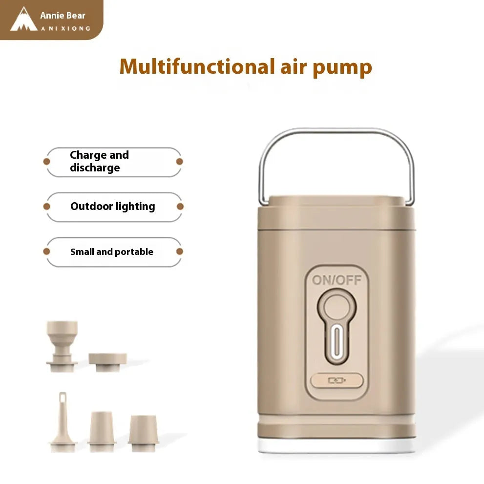Camping floatation bed with integrated pump, lighting, and power bank functions showing colour options