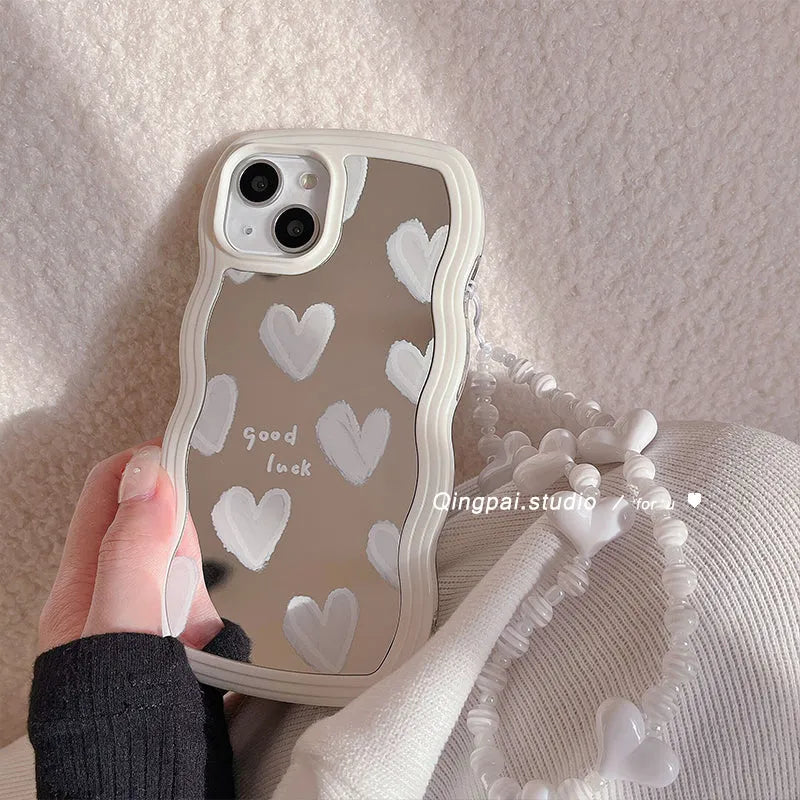 White wave edge mirror heart silicone phone case for Samsung Galaxy S24 S21 Ultra S23 S22 S20 Plus