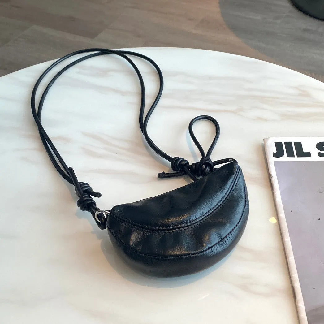 Casual women's genuine leather dumpling shape underarm clutch bag with sewing thread detail, 16x11x3cm, five colour options