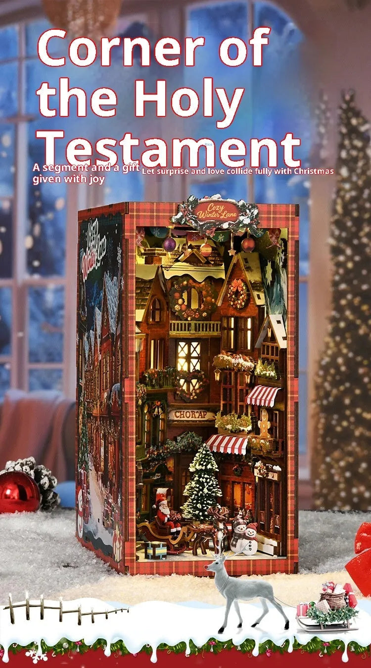 Wooden 3D bookend model assembly toy in cabin style for children aged 7 to 14