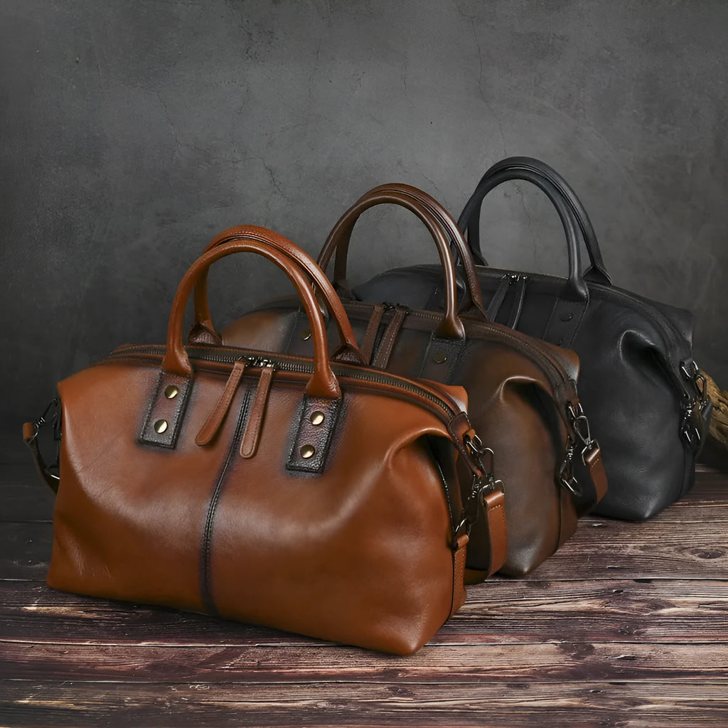 Women's retro genuine leather large-capacity handbag with polyester cotton lining, horizontal square shape, single strap, brown black coffee