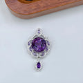 Purple amethyst stone set in silver U-shaped pendant with meteor shower pattern decoration
