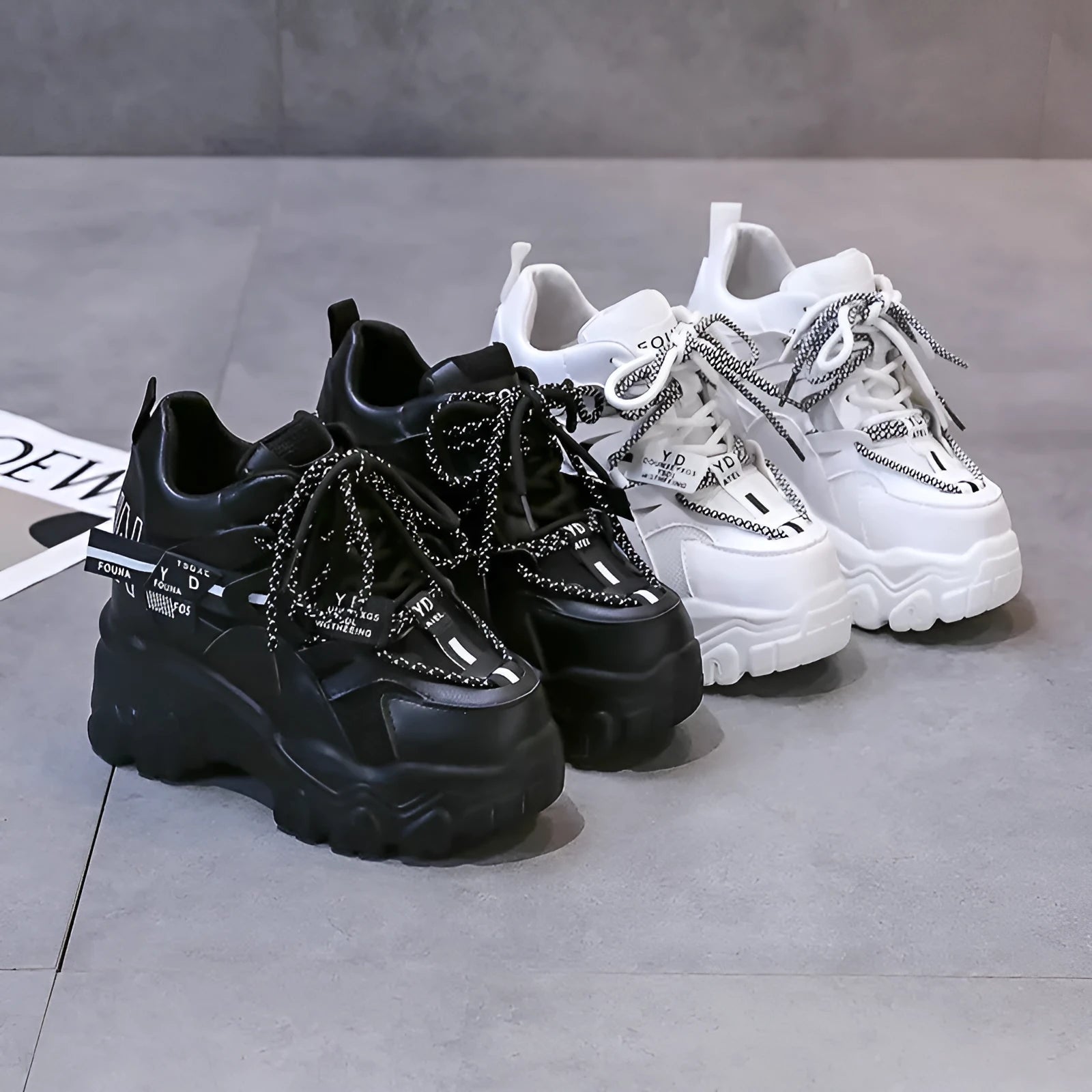 Women's white breathable mesh platform sports shoes with cross strap and 6-8 cm heel.