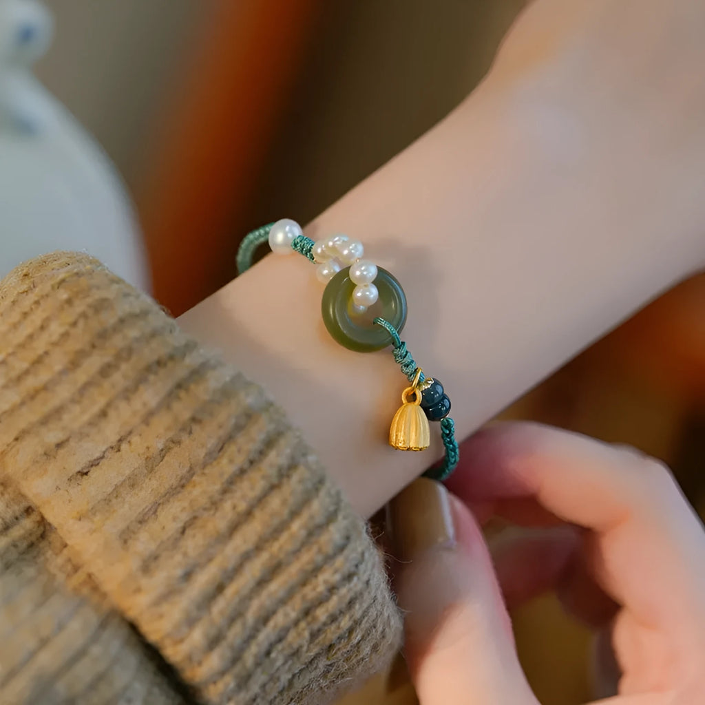 Hand-woven flexible wire watch band bracelet with pearl peace buckle clasp retro women's style