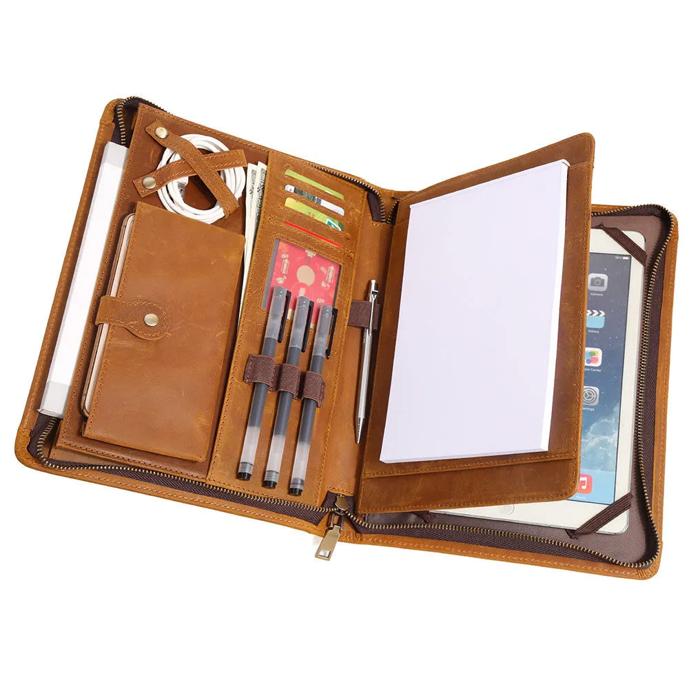 Genuine leather computer protective case showing various colour options including Crazy Horse leather finishes
