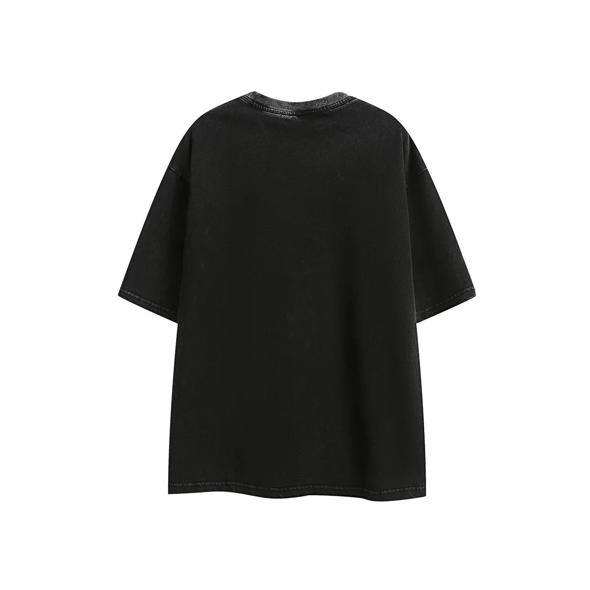 Embroidered washed retro loose cotton t-shirt in black or purple colour