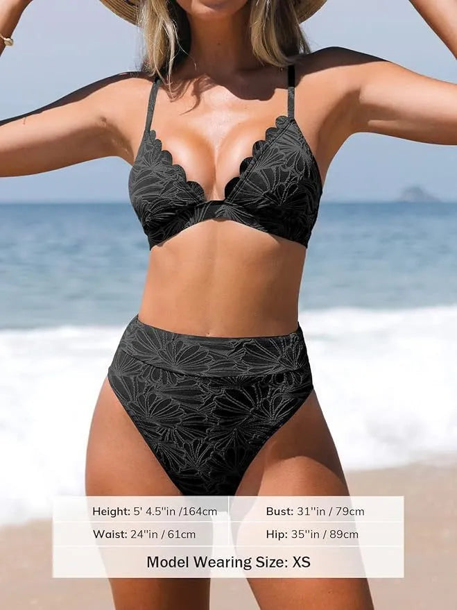 Women's solid colour nylon bikini two-piece set with sleeveless top and brief shorts in black, green, orange red, purplish red, sea blue
