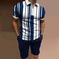 Men's printed polyester short sleeve top and matching shorts two-piece casual set