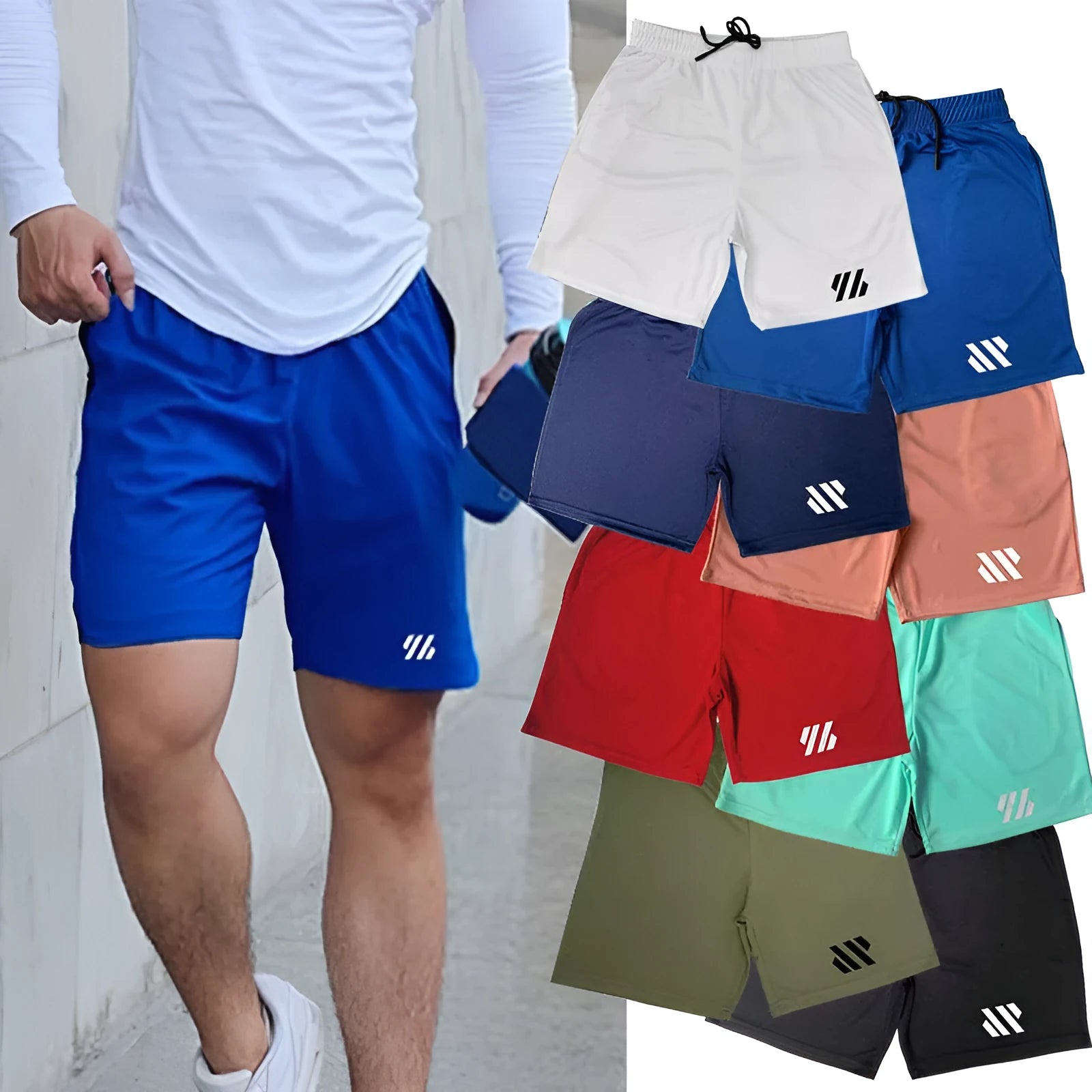 Man's loose-fit metal silk sports shorts in army green colour for running.