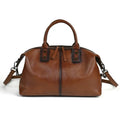 Women's retro genuine leather large-capacity handbag with polyester cotton lining, horizontal square shape, single strap, brown black coffee