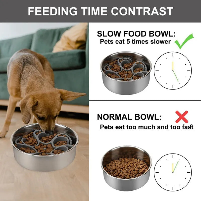Red silicone dog slow feeder insert with suction cups and conical handles