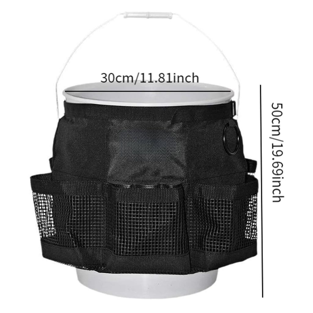 Black cylindrical polyester hanging storage bag for a 5-gallon barrel