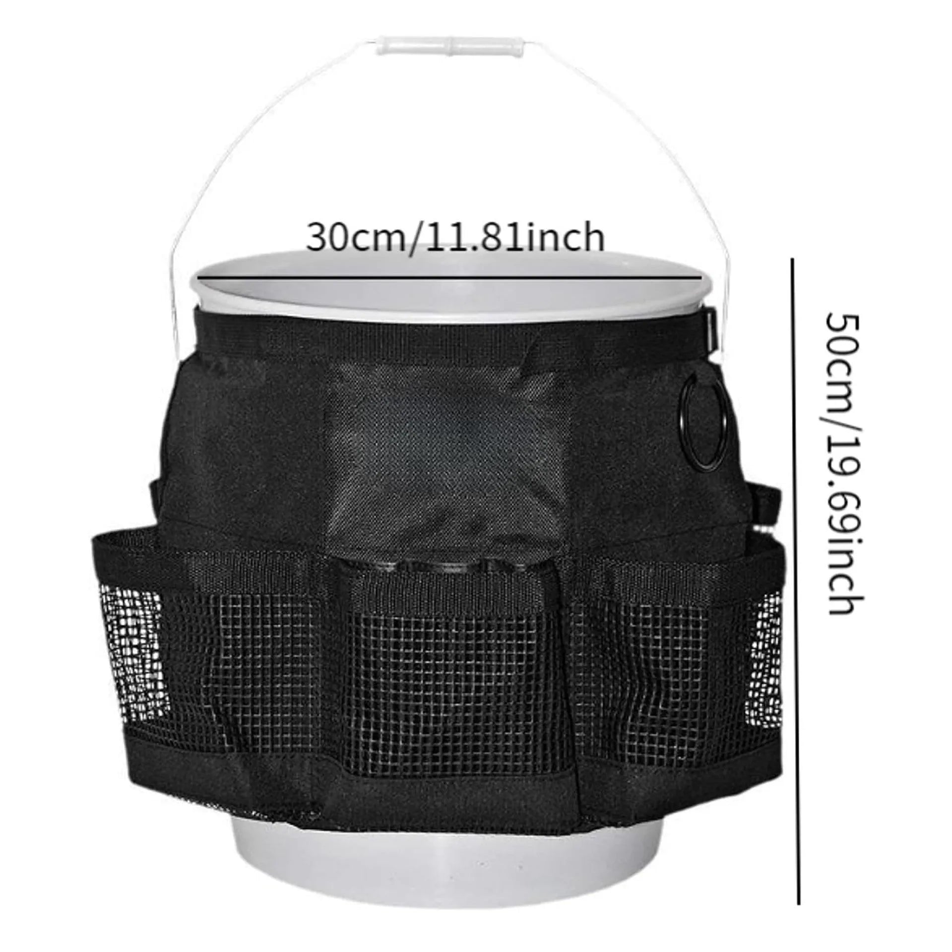 Black cylindrical polyester hanging storage bag for a 5-gallon barrel