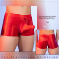 Men's seamless nylon boxer shorts in red with an elephant nose animal year print, showing mid waist fit.