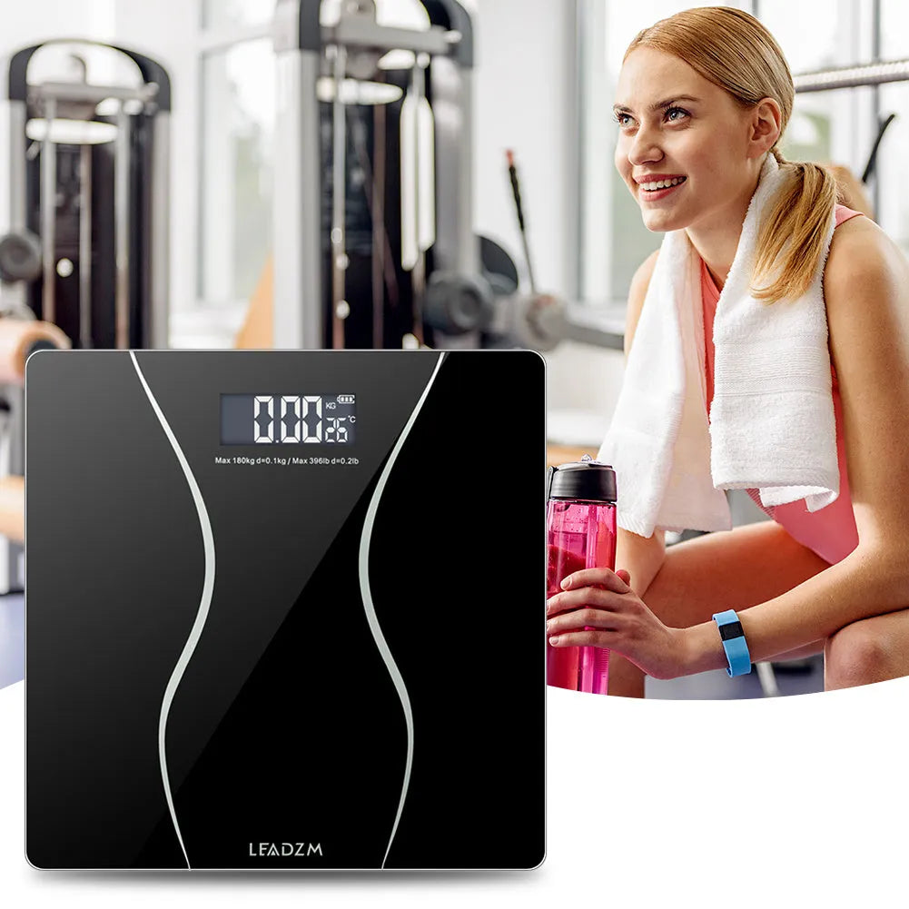 Black electronic body weight scale with digital display for household use