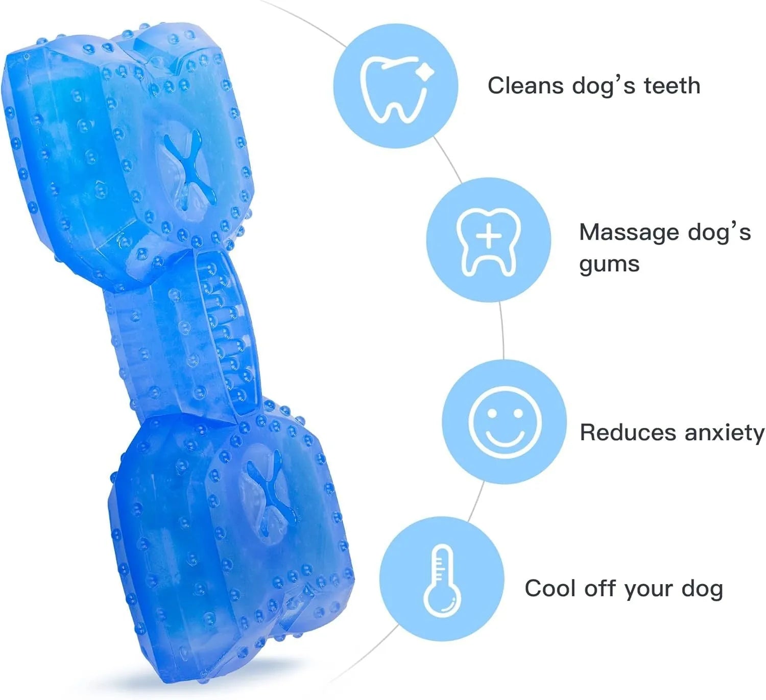 Freezable dog chew toy in bone and circle shapes, non-toxic with cooling water core