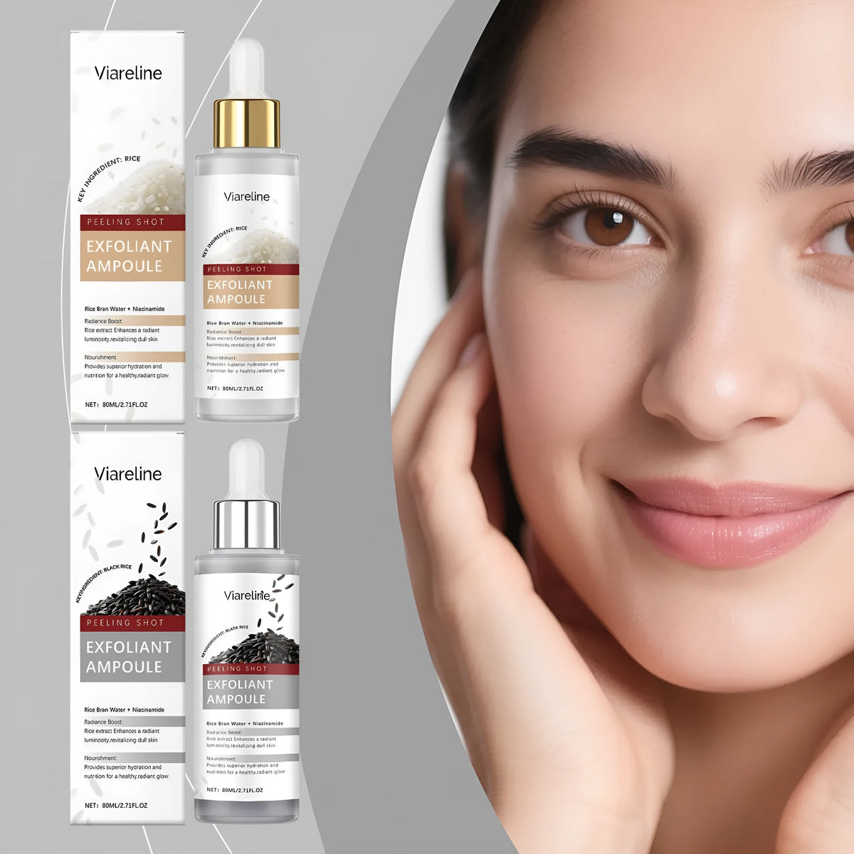 Black rice exfoliating liquid 80ml bottle with hyaluronic acid and niacinamide