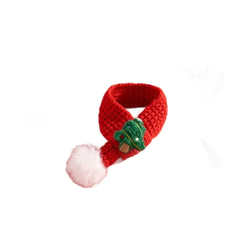 Christmas cat scarf in striped cartoon print with Santa Claus design on a pet