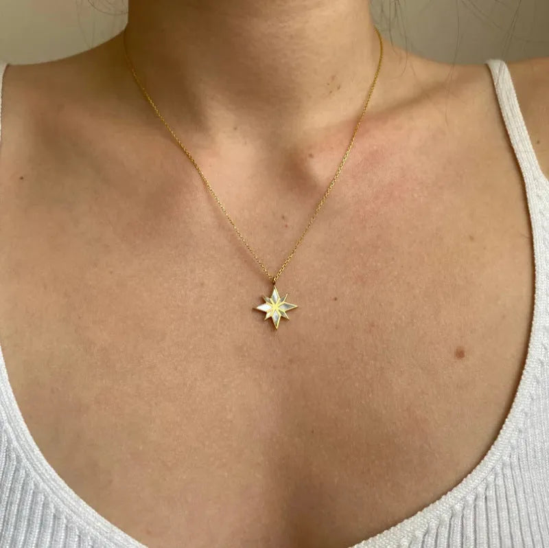18K gold six pointed star clavicle chain on stainless steel O chain, 45cm length, gold colour