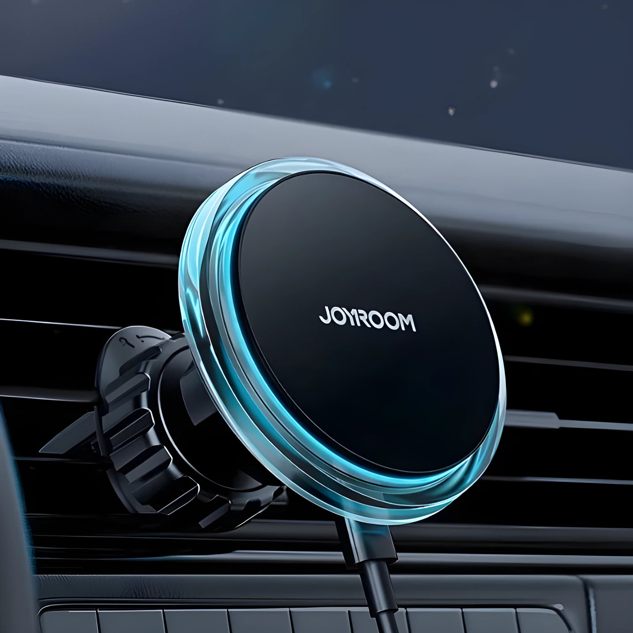 Black magnetic car air vent wireless charging stand with 15W power for smartphones