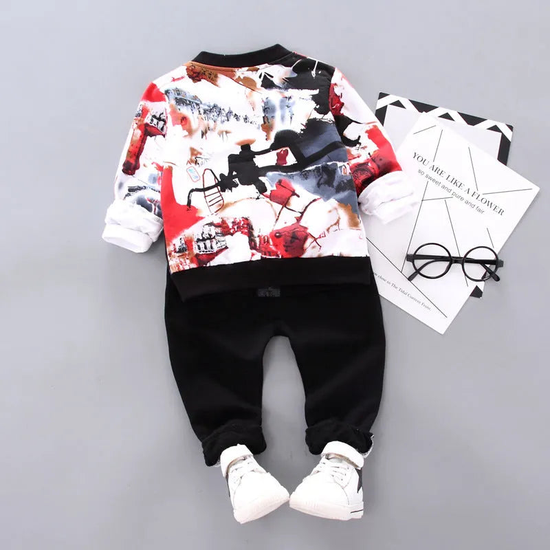 Black Korean-style boys three-piece suit with long sleeves, suitable for height 80-120cm, on child model