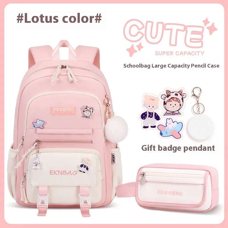 Waterproof Oxford cloth school backpack for girls with curved shoulder straps in six colour options