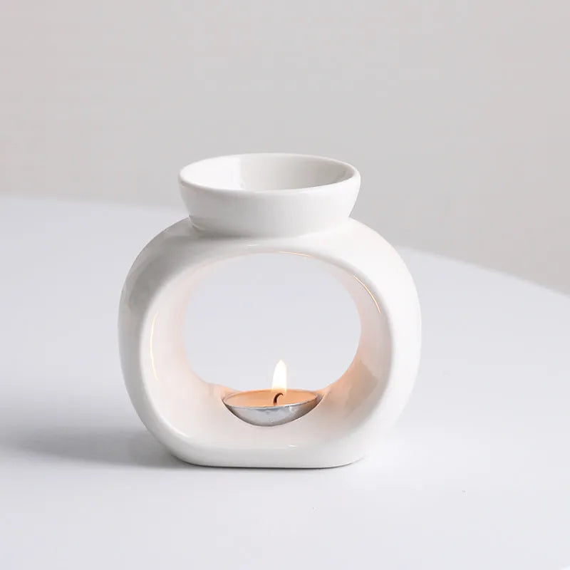 White Nordic style ceramic aromatherapy stove ornament with glazed porcelain finish