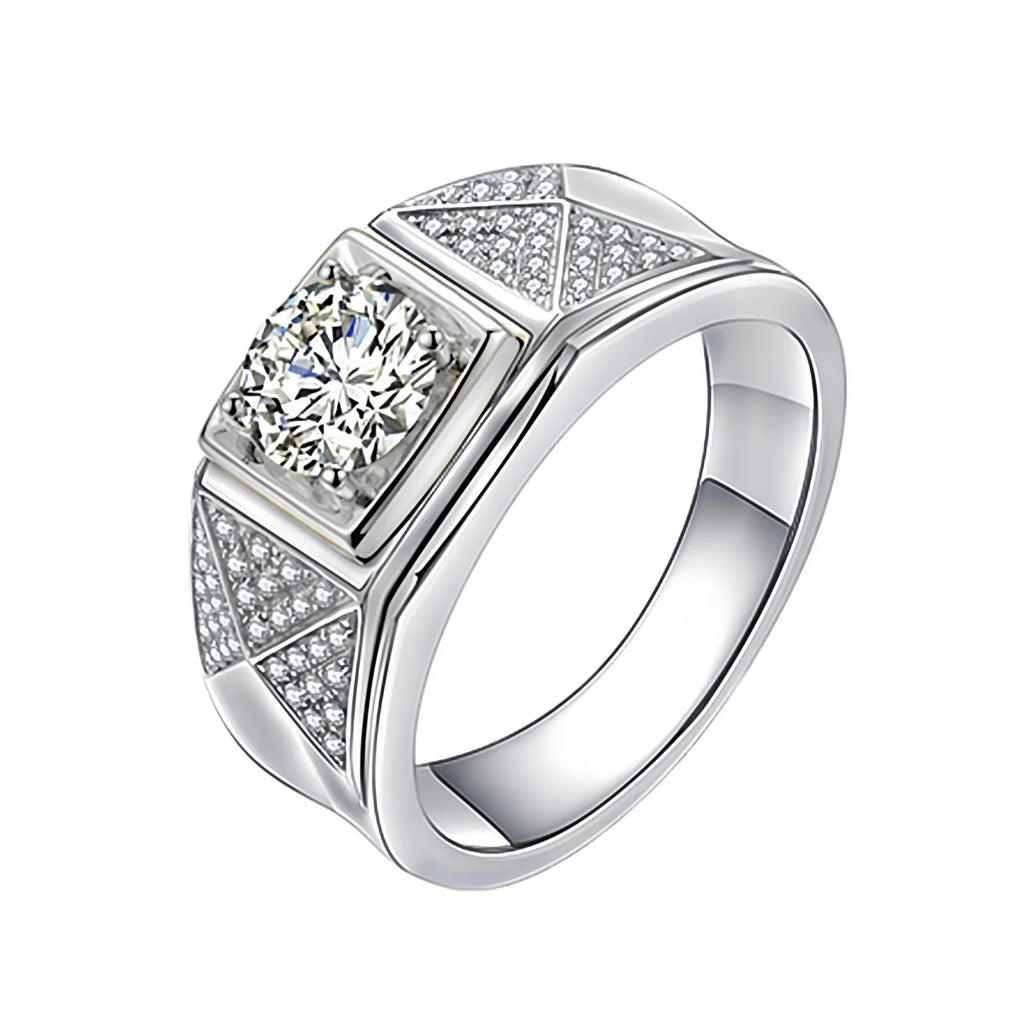 Triangle diamond-studded ring gold two-tone adjustable open men's unisex geometric shield ring
