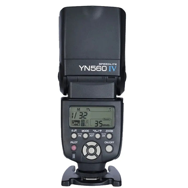 Black universal camera on-board flash with rotatable head, compatible with Canon and Nikon cameras, 58 GN