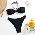 Black women's lace-up tube top bikini set with matching briefs
