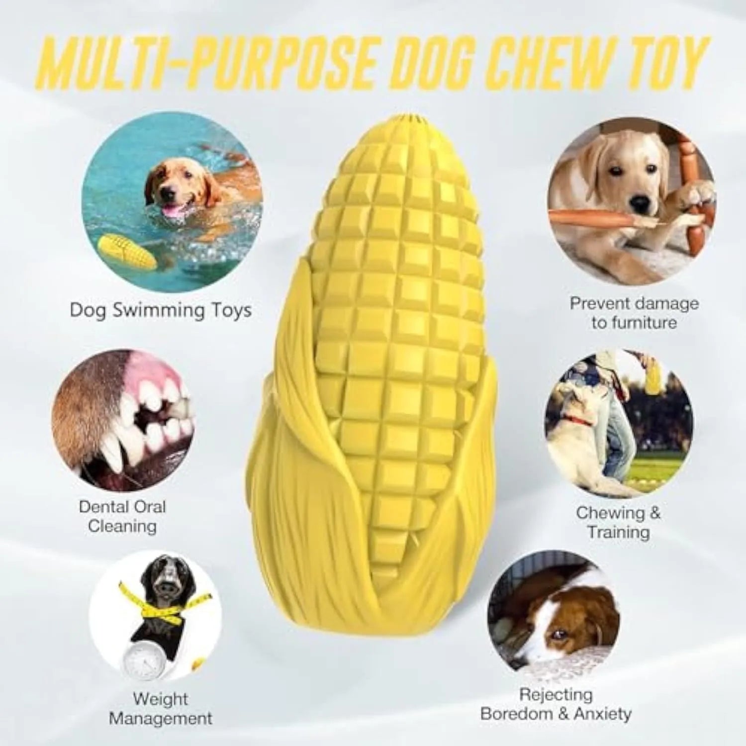 Blue corn cob shaped dog chew toy for large breeds on a white background.