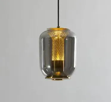 Nordic minimalist glass chandelier pendant light in clear, cognac, or smoky grey colour options